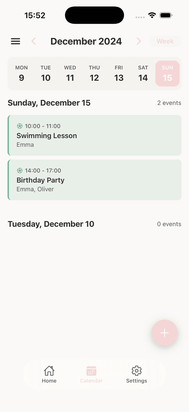Shared family calendar